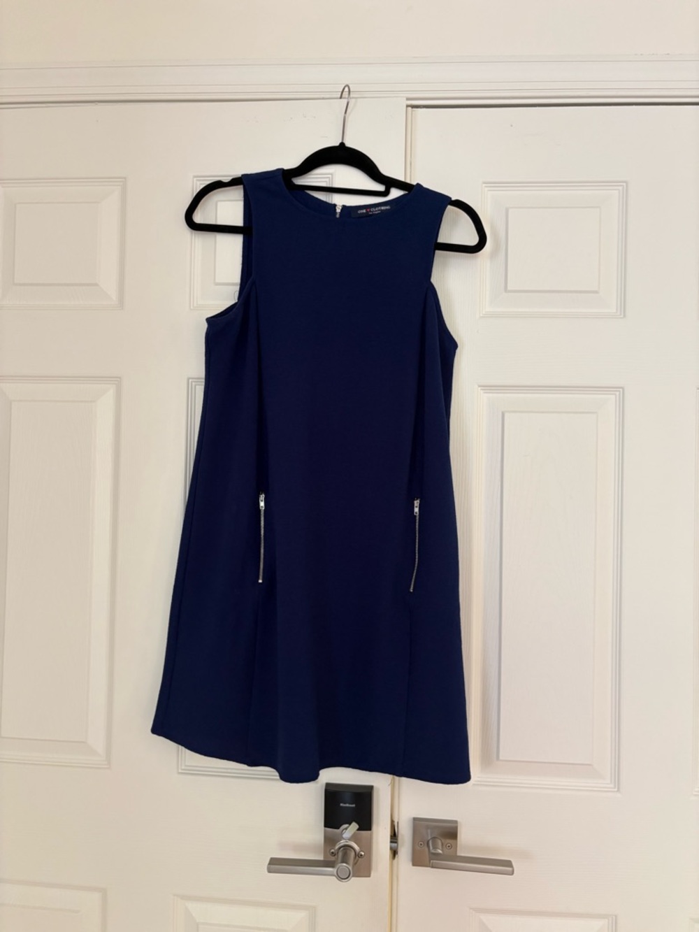 one clothing Navy Sleeveless Mini Dress with Zip Accents